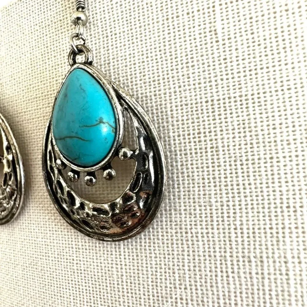Silver and blue drop earrings silver tone